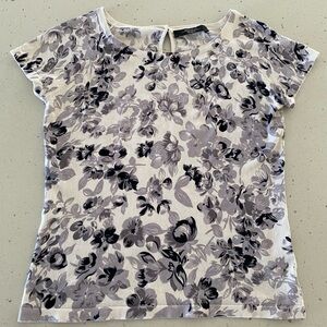 MaxMara Black and Gray Floral Short Sleeve Top